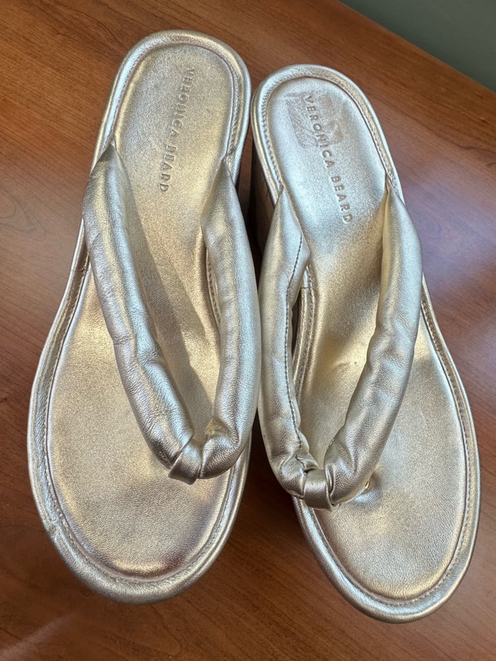 Veronica Beard Genocork Metallic Champagne Thong Sandals Sz 10 - Picture 5 of 16